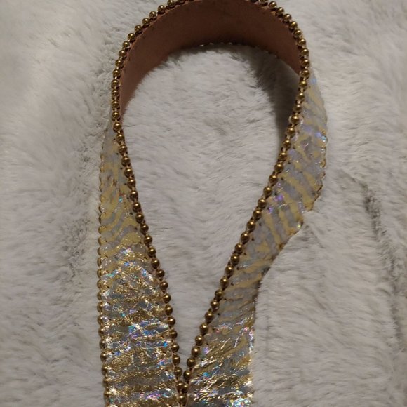 Belts by Simon silver metallic leather large belt with gold hardware main image 6